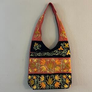Boho Embroidered Shoulder Bag Floral Hippie Sling Hobo Purse Festival Y2K